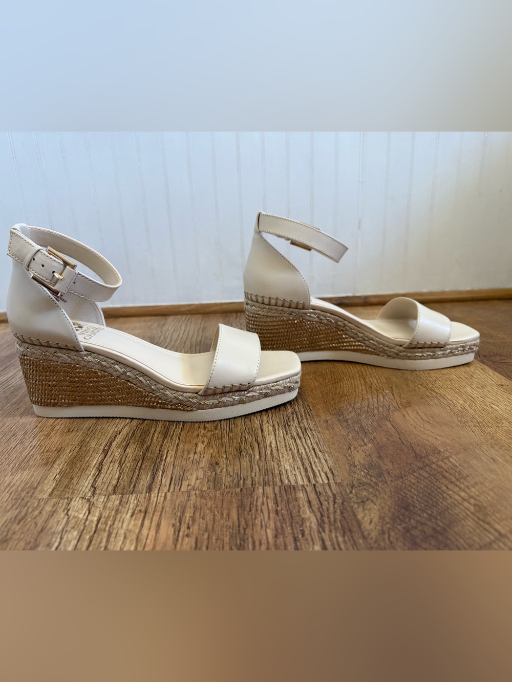 Brand New Vince Camuto Cream Ankle-Strap Espadrille Wedges - Picture 2 of 9